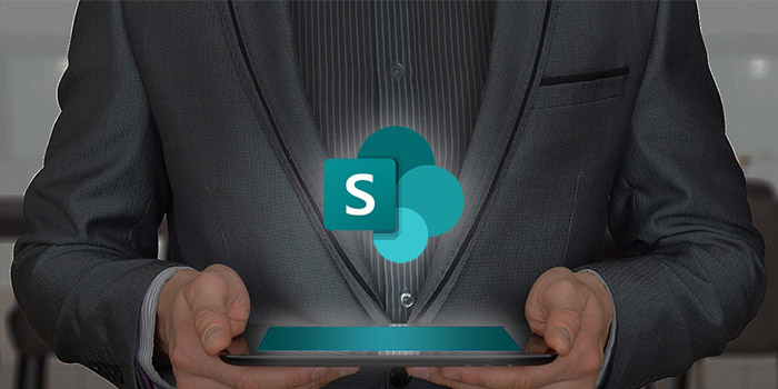 SharePoint consultancy, represented by businessman holding SharePoint logo sharepoint consultancy represented by businessman holding sharepoint logo