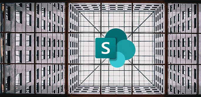 SharePoint implementation represented by SP logo hovering in industrial building sharepoint implementation represented by sp logo hovering in industrial building