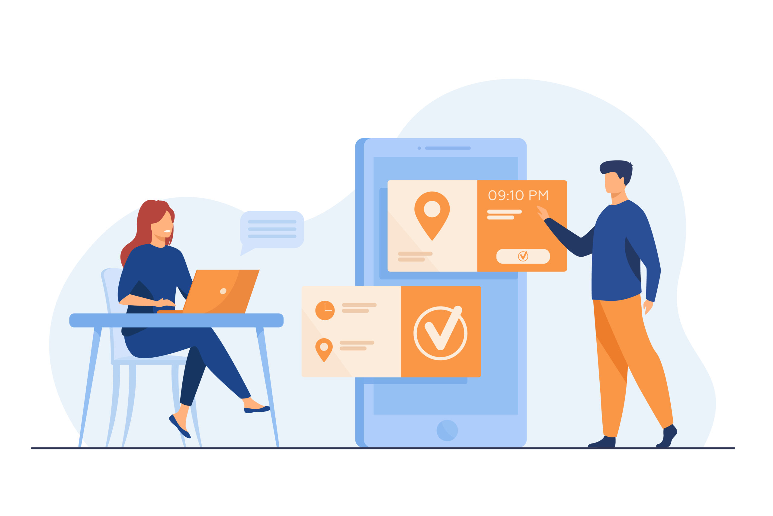 People using online appointment and booking app People using online appointment and booking app. Mean and woman planning meeting, setting date in mobile interface. Vector illustration for business, internet technology concept