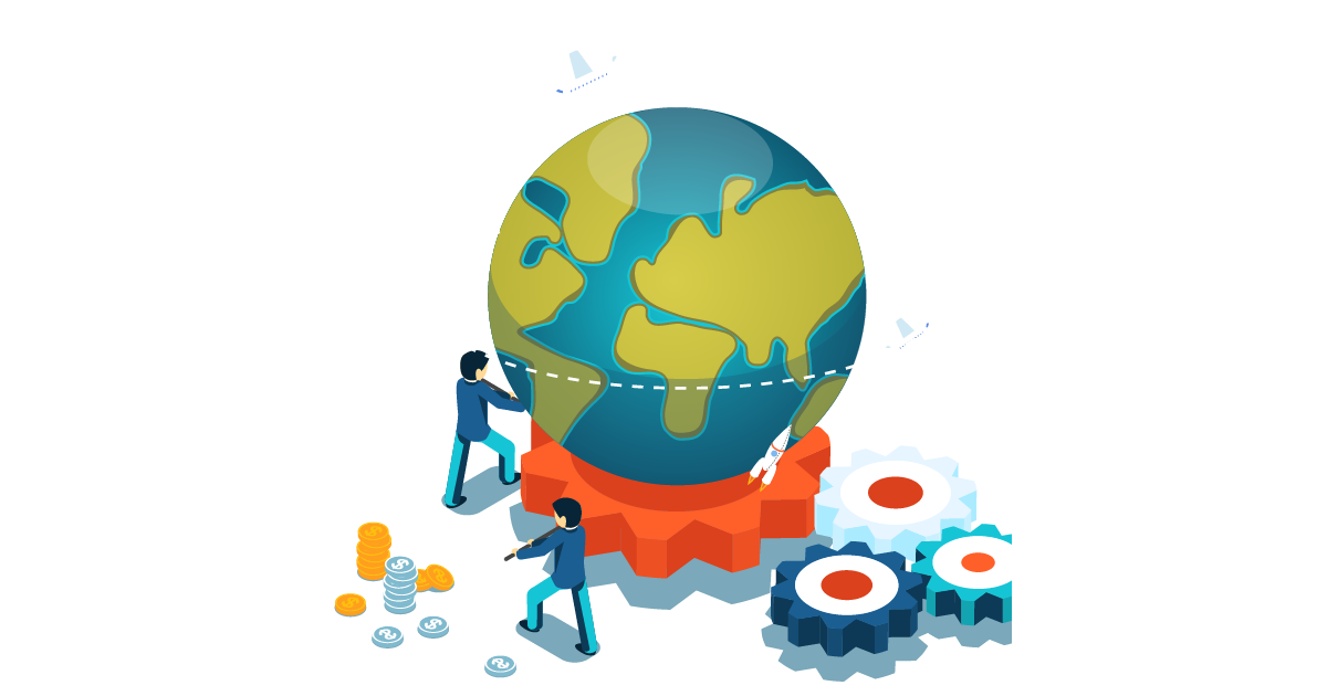 sharepoint-charity-intranet A graphic showing people working around the globe, representing global sharepoint charity intranet.