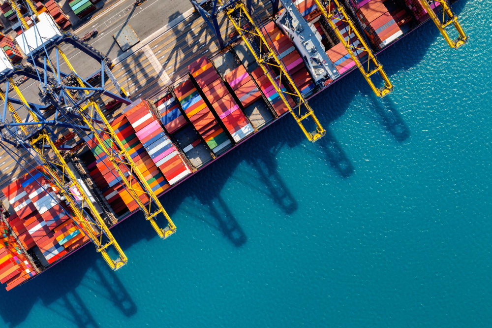 Aerial view of a shipping port to represent SharePoint for UK Port case study