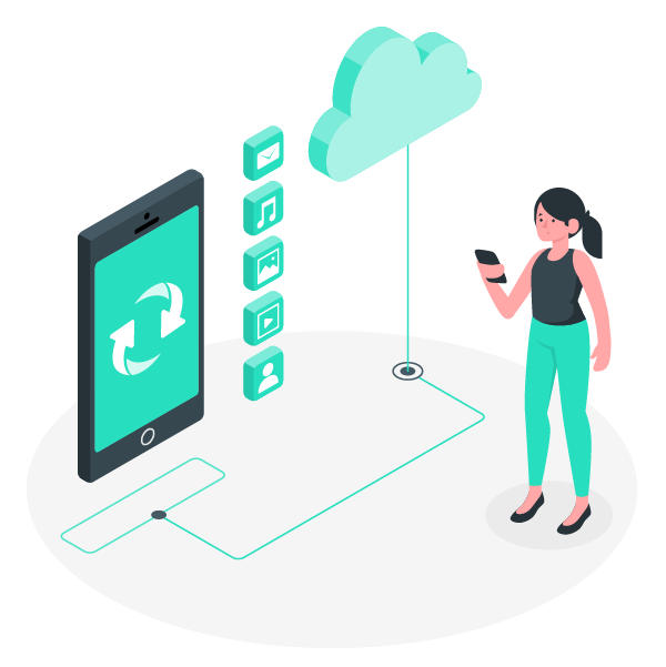 A graphic showing data being moved from the cloud to a device. Representing our Microsoft 365 migration project.