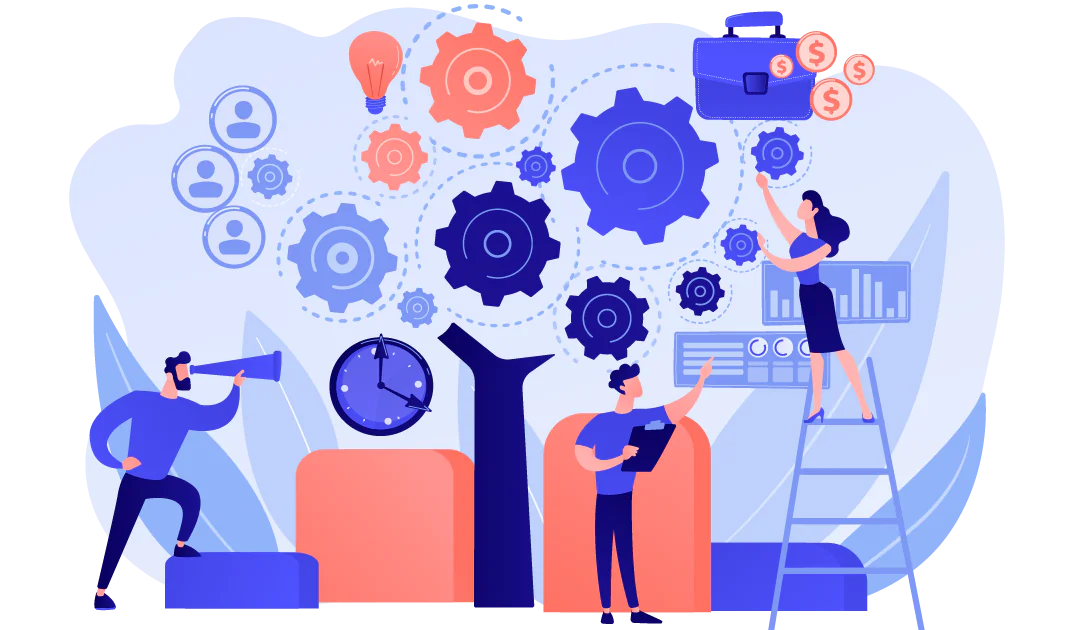 A graphic of people working, representing sharepoint 2013 workflows